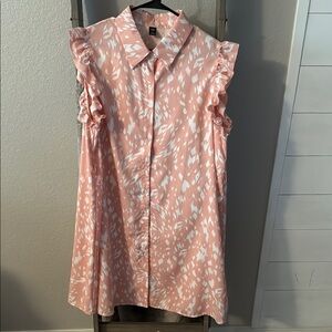 Pink and White Ruffle Sleeve Blouse